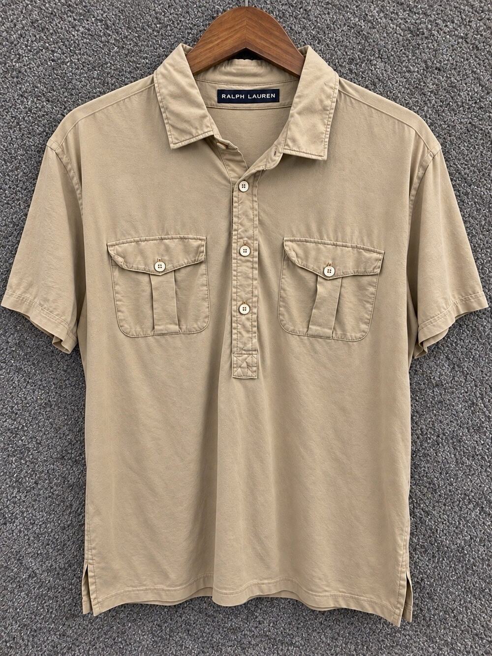 RARE Vintage Polo Ralph Lauren Polo Shirt Mens L Rugby Double Flap Pockets USA